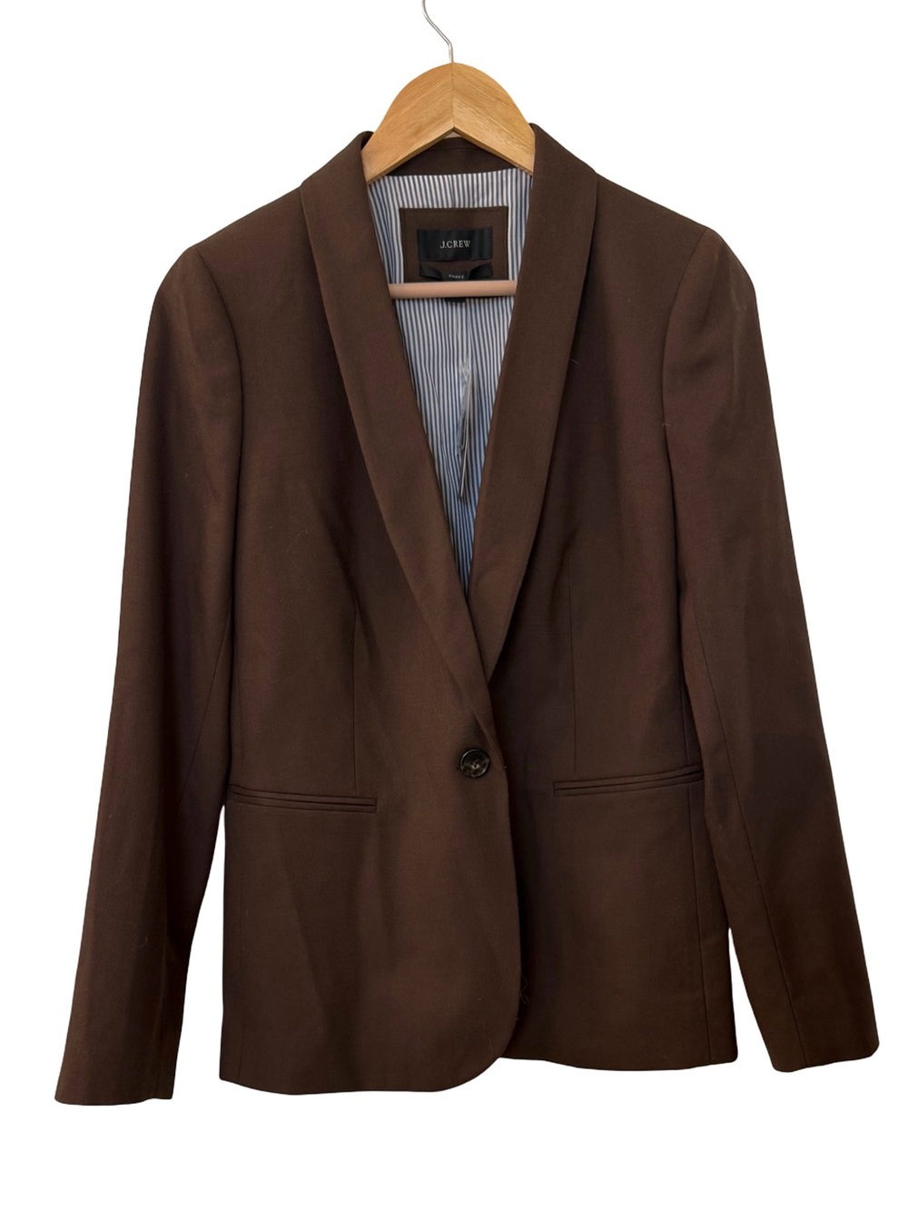 J. Crew Brown Jacket with Navy and White Stripe Lining